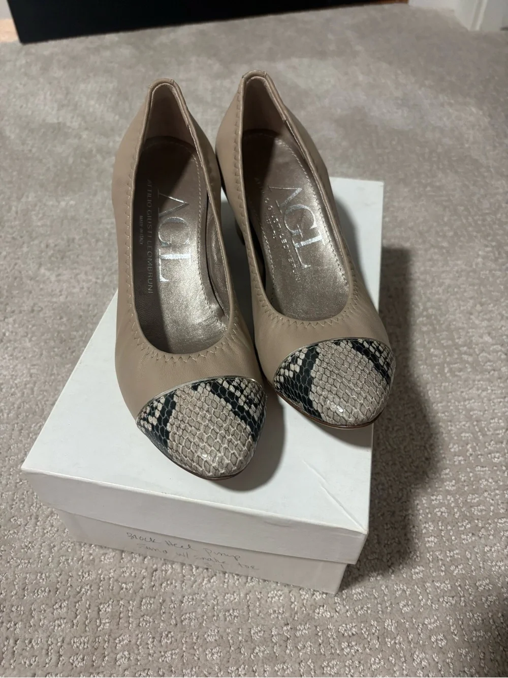 Agl Beige Pumps with Snake-Print Cap Toe